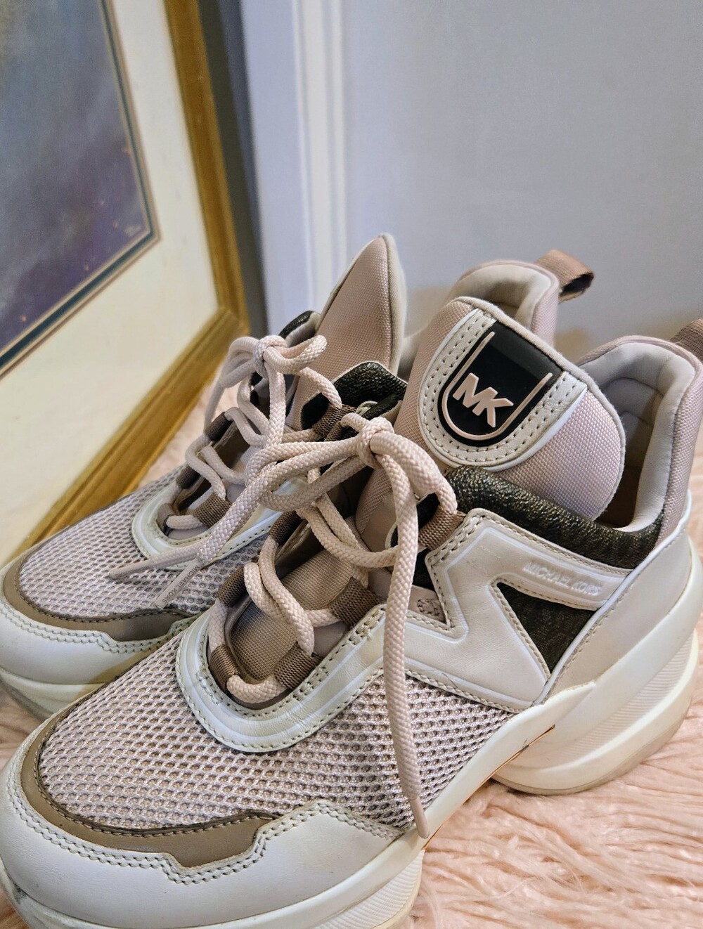 Michael Kors Women's Olympia Trainer Tech Canvas/Net Mesh Sneakers Soft Pink 7 - Picture 2 of 8
